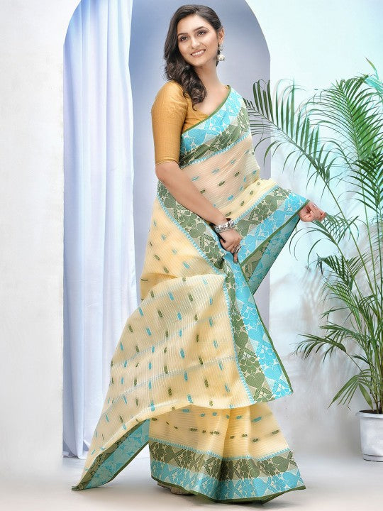 DESH BIDESH Ethnic Motifs Pure Cotton Taant Saree