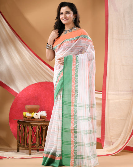 Women Tant cotton saree for woman party, wear sarees cotton georgette handloom wedding new chiffon collection sarees for women latest, Chitralekha design (Tri Color)