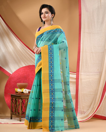Women cotton saree for woman party, wear sarees for women tant cotton handloom chiffon silk sarees for women latest, Manirekha design (Turquoise)