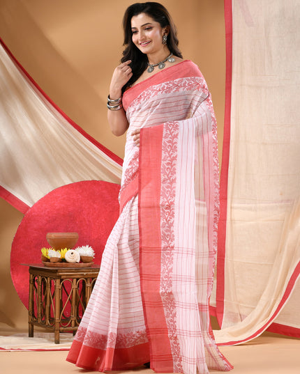 Women Tant cotton saree for woman party, wear sarees cotton georgette handloom wedding new chiffon collection sarees for women latest, Chitralekha design (Red)