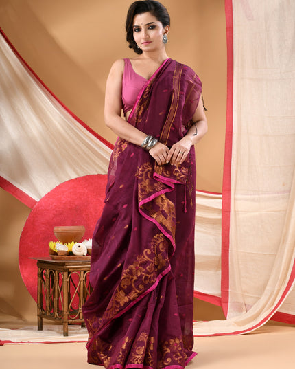 Women cotton silk tant handloom saree mysore party, wear sarees latest, design wedding, banarasi design georgette saree soft silk cotton MidNight Zari sarees for women (Brown)