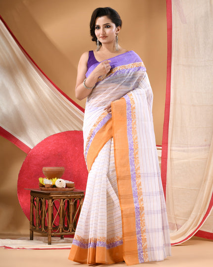 Women Tant cotton saree for woman party, wear sarees cotton georgette handloom wedding new chiffon collection sarees for women latest, Chitralekha design (Purple Orange)