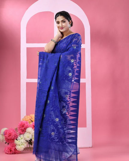 DESH BIDESH Floral Woven Design Pure Cotton Half And Half Jamdani Saree