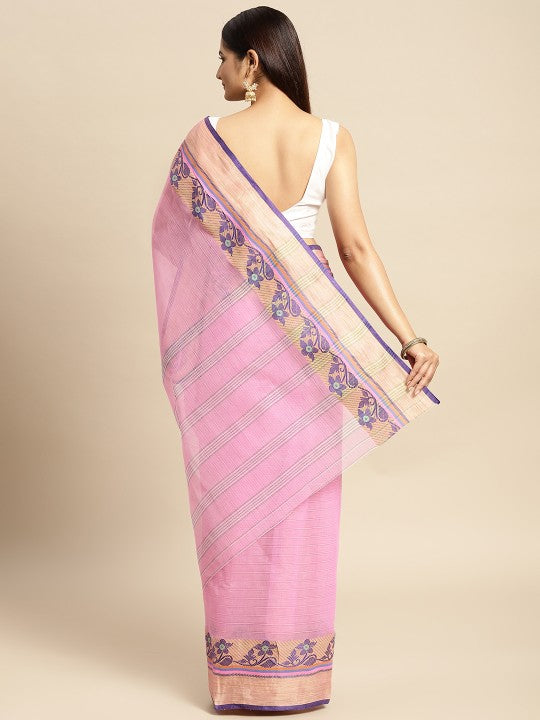 DESH BIDESH Pink Ethnic Motifs Pure Cotton Taant Saree