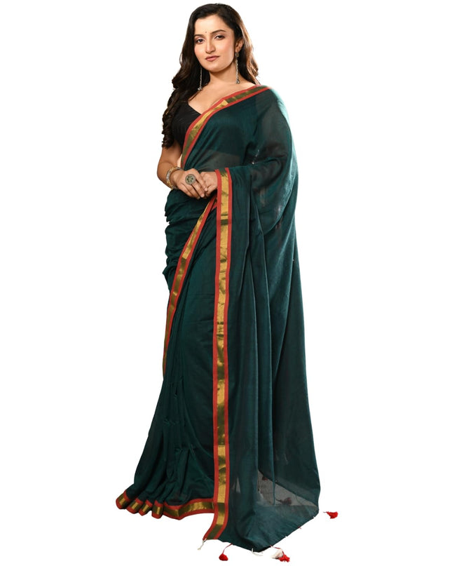 dB DESH BIDESH Women`s Mul Cotton Sarees Soft Zari Fancy Roshni Latest, Design Party, Wear Cotton Silk Saree For Woman With Blouse Piece (Green Golden)