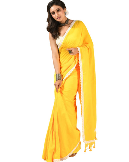 dB DESH BIDESH Women's Soft Cotton Saree For Woman Linen Cotton Komolika Fancy Lace Border Saree with Blouse | Saree For Womens
