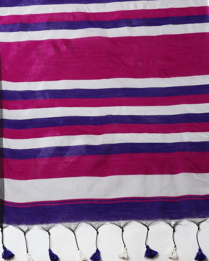 DESH BIDESH Pink & Silver Striped Ghicha Cotton Silk Saree with Unstitched Blouse