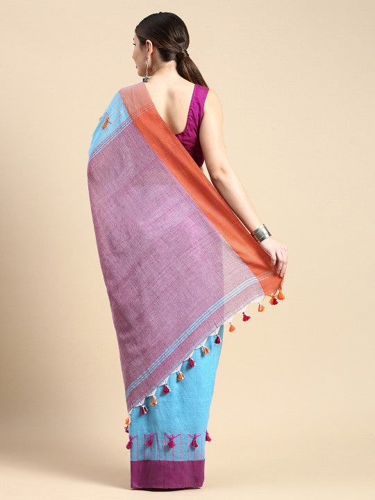 DESH BIDESH Colourblocked Pure Cotton Taant Saree