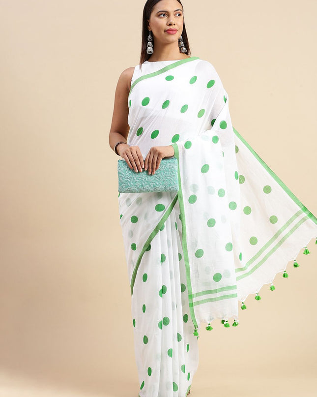 DESH BIDESH Polka Dot Pure Cotton Taant Saree