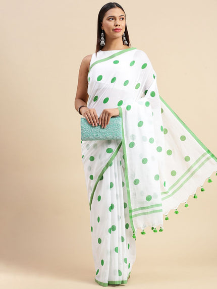 DESH BIDESH Polka Dot Pure Cotton Taant Saree