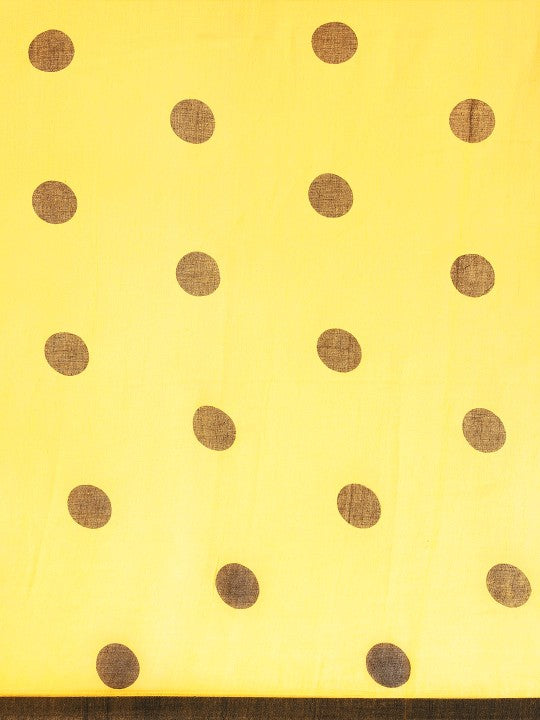 DESH BIDESH Yellow & Black Polka Dot Pure Cotton Taant Saree