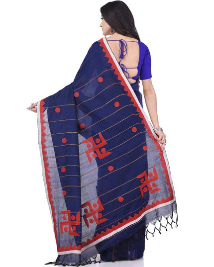 DESH BIDESH Striped Swastik Designed Pure Cotton Traditional Taant Saree