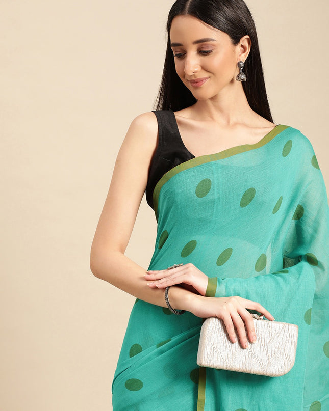 DESH BIDESH Polka Dots Pure Cotton Taant Saree