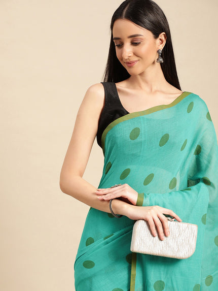 DESH BIDESH Polka Dots Pure Cotton Taant Saree