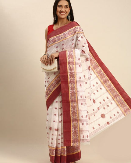 DESH BIDESH Woven Design Pure Cotton Taant Saree for Women
