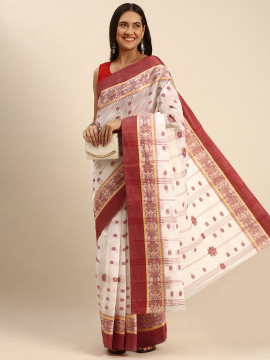 DESH BIDESH Woven Design Pure Cotton Taant Saree for Women
