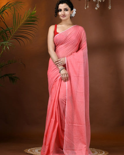 DESH BIDESH Solid Soft Mulmul Cotton Saree with Elegant Solid Border