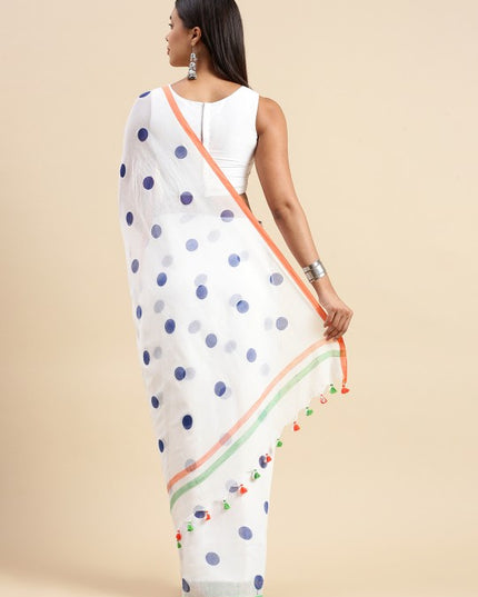 DESH BIDESH Polka Dot Pure Cotton Taant Saree