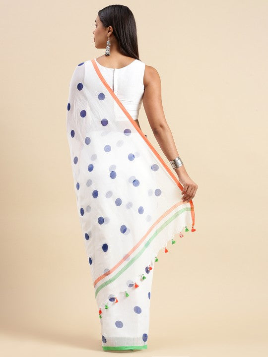 DESH BIDESH Polka Dot Pure Cotton Taant Saree