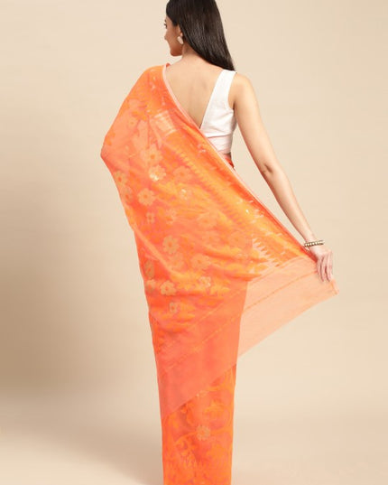 DESH BIDESH Pure Cotton Jamdani Saree with Woven Ethnic Motifs