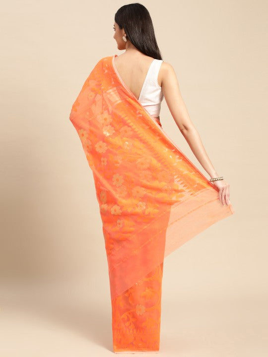 DESH BIDESH Pure Cotton Jamdani Saree with Woven Ethnic Motifs