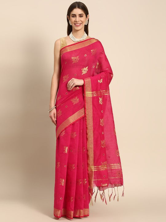 DESH BIDESH Floral Zari Taant Saree