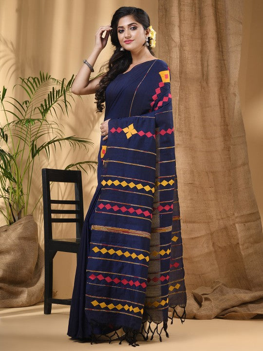 DESH BIDESH Geometric Applique Pure Cotton Taant Saree