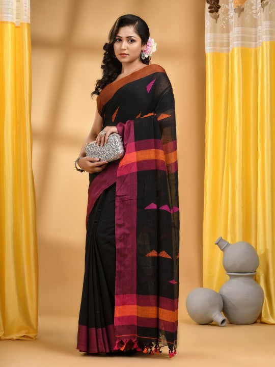 DESH BIDESH Geometric Woven Design Pure Cotton Taant Handloom Saree