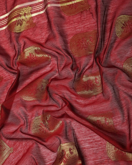 DESH BIDESH Maroon & Golden Ethnic Design Pure Cotton Taant Saree