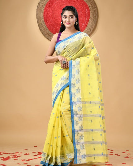 Ethnic Motifs Woven Design Pure Cotton Taant Saree for Women