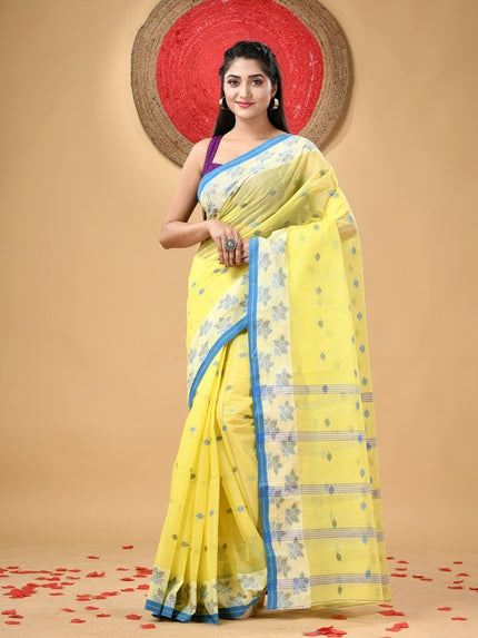 Ethnic Motifs Woven Design Pure Cotton Taant Saree for Women