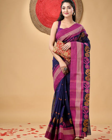 DESH BIDESH Floral Woven Pure Cotton Taant Saree for Women