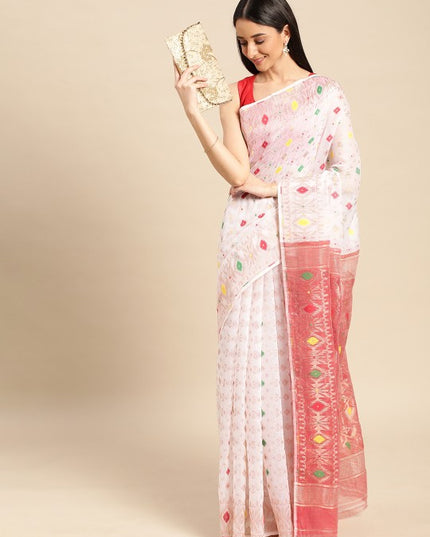 DESH BIDESH Woven Design Ethnic Motifs Pure Cotton Jamdani Saree