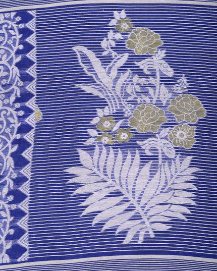 DESH BIDESH Blue & White Woven Design Zari Jamdani Saree with Border