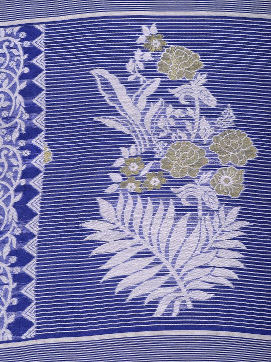 DESH BIDESH Blue & White Woven Design Zari Jamdani Saree with Border