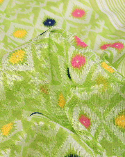 DESH BIDESH Green & White Ethnic Motifs Woven Pure Cotton Jamdani Saree