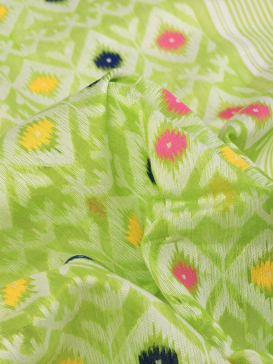 DESH BIDESH Green & White Ethnic Motifs Woven Pure Cotton Jamdani Saree