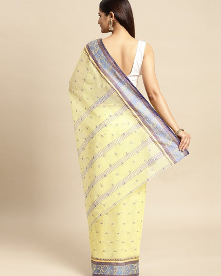 DESH BIDESH Yellow & Grey Ethnic Motifs Pure Cotton Taant Saree