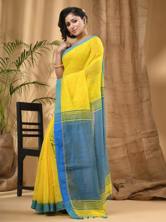 DESH BIDESH Embellished Sequinned Taant Cotton Silk Saree