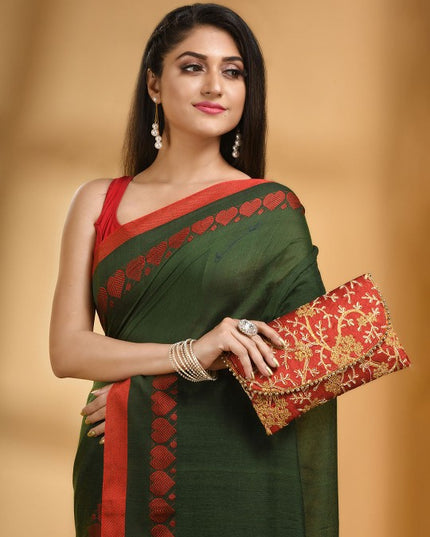 DESH BIDESH Bengali Zari Pure Cotton Handloom Taant Saree