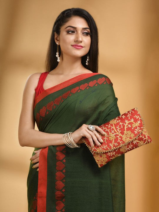 DESH BIDESH Bengali Zari Pure Cotton Handloom Taant Saree