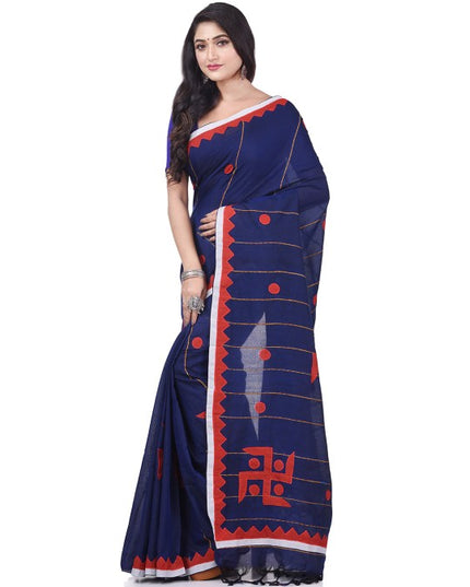DESH BIDESH Striped Swastik Designed Pure Cotton Traditional Taant Saree