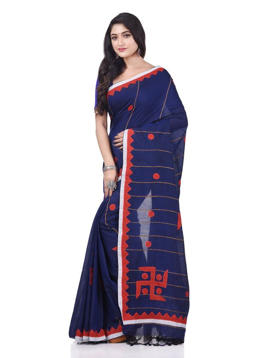 DESH BIDESH Striped Swastik Designed Pure Cotton Traditional Taant Saree