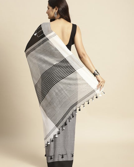 DESH BIDESH Black & Grey Woven Design Pure Cotton Taant Saree