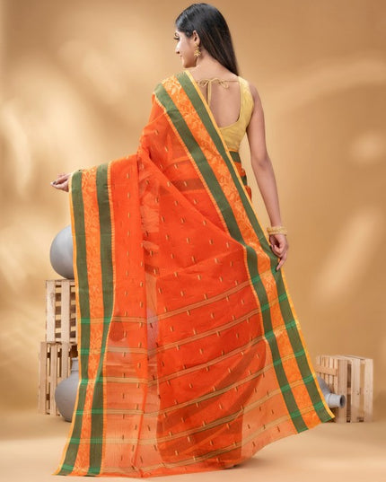 DESH BIDESH Ethnic Motifs Woven Design Zari Pure Cotton Taant Saree