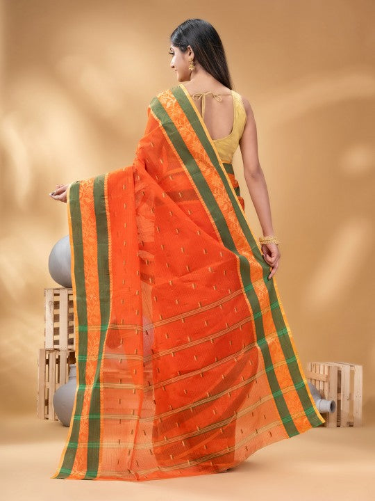DESH BIDESH Ethnic Motifs Woven Design Zari Pure Cotton Taant Saree