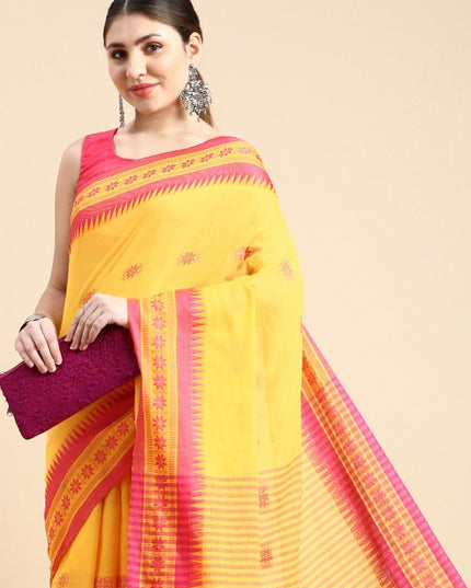 DESH BIDESH Woven Design Ethnic Motifs Pure Cotton Taant Saree
