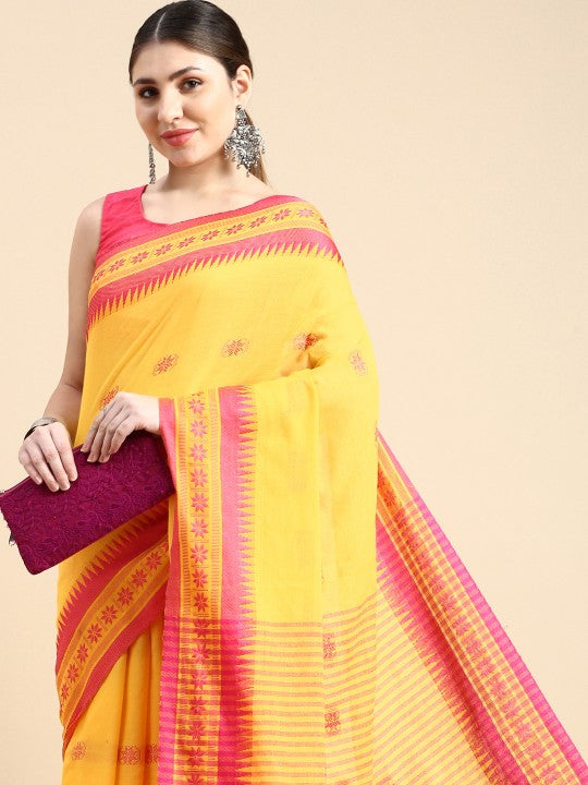 DESH BIDESH Woven Design Ethnic Motifs Pure Cotton Taant Saree