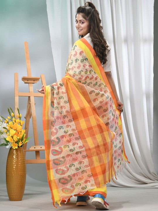 DESH BIDESH Paisley Printed Pure Cotton Taant Saree