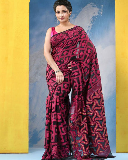 DESH BIDESH Ethnic Motifs Handloom Jamdani Saree with Contrast Border